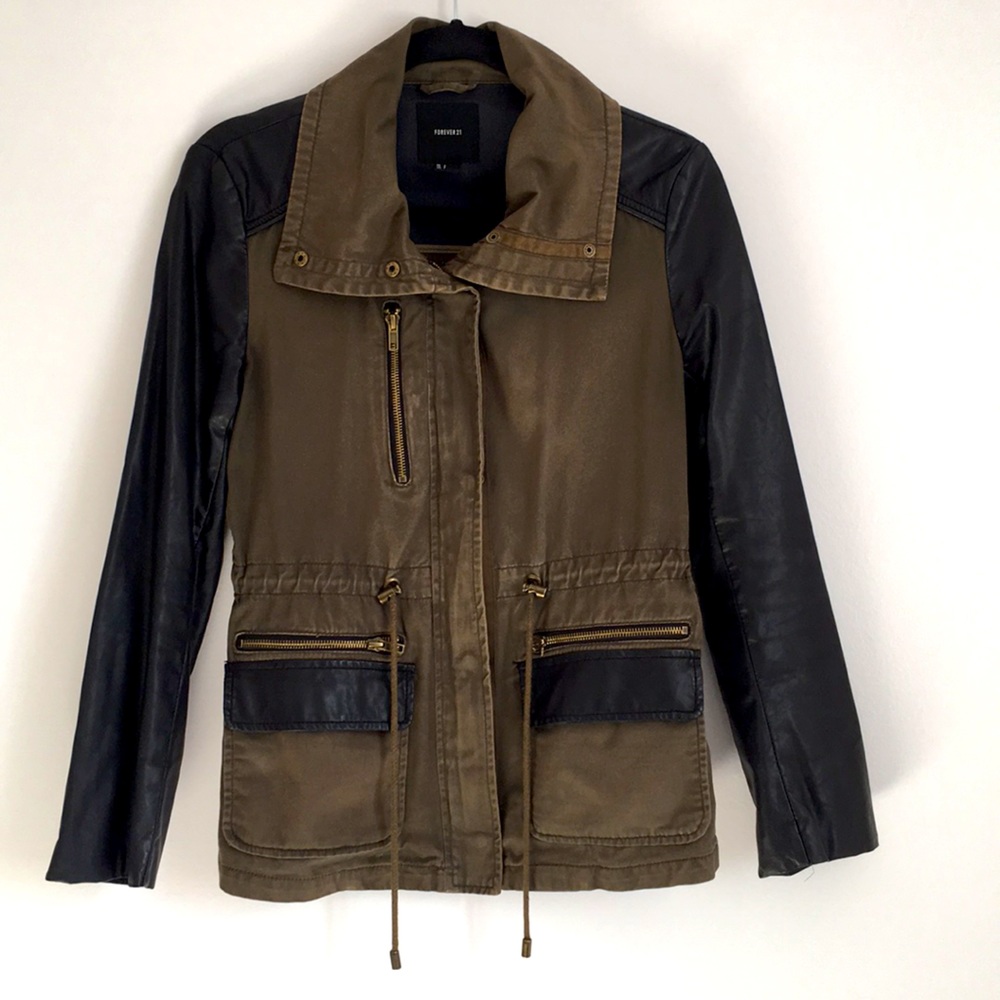 Military Jacket with Faux Leather
